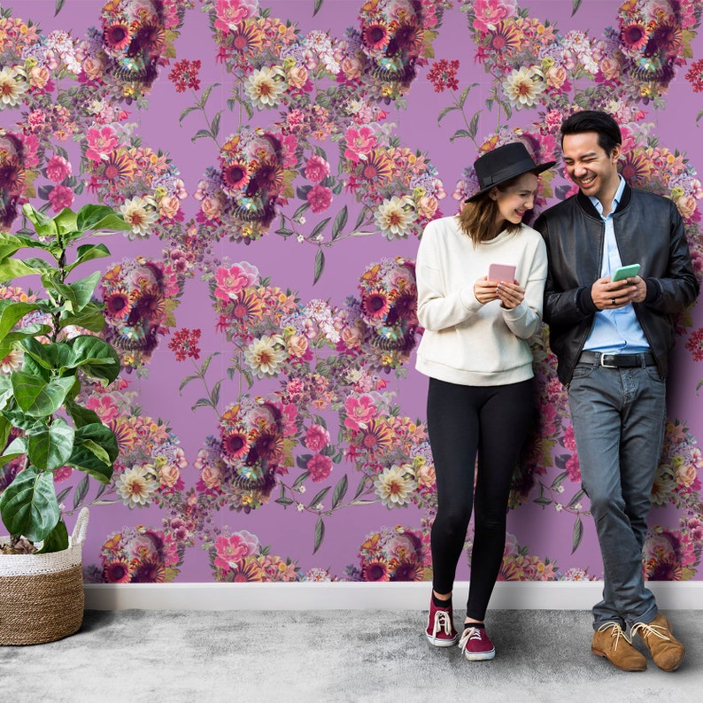Boho Skull Wallpaper Home Decor Flower Skull Art Print Etsy