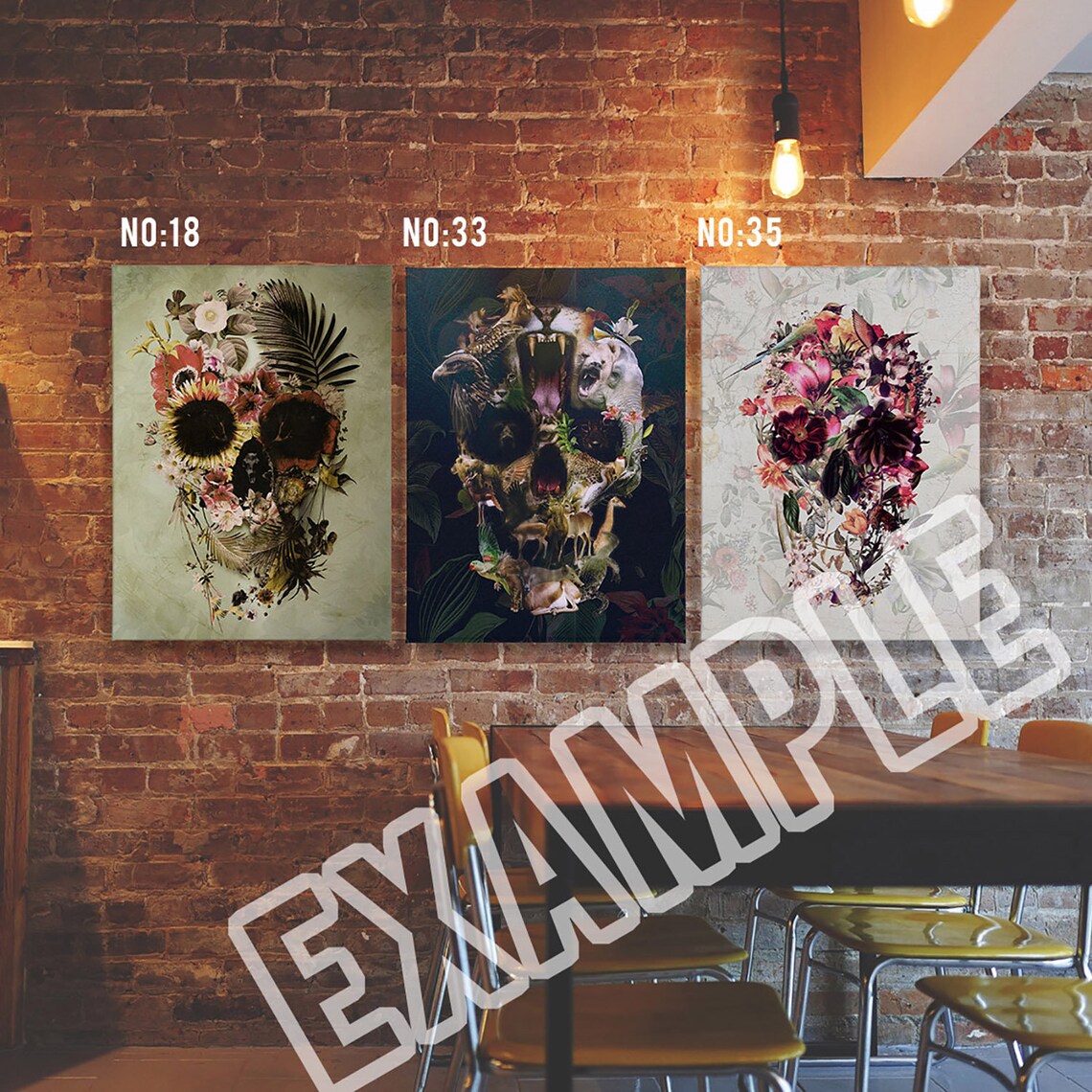 Custom Set of 3 Skull Canvas Print 3 Piece Canvas Skull Art Etsy
