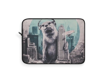 Otter Laptop Sleeve, Funny Animal Laptop Case, Giant Otter DJ Print Laptop Cover Gift, Music Otter Macbook Sleeve