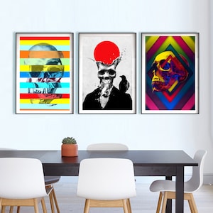 Set Of 3 Skull Print, Skull Set Home Decor, Abstract Skull Decor, Sugar Skull Poster Set, Gothic Skull Wall Art Gift, Skull Art By Ali Gulec image 1