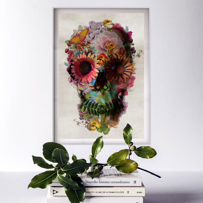 Floral Skull Art Print Sugar Skull Instant Download Printable - Etsy