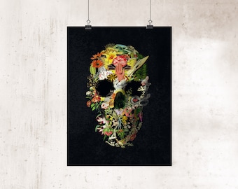 Floral Skull Art Print: Gothic Bohemian Home Decor