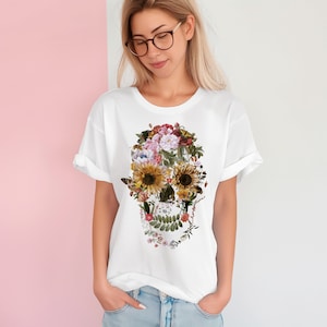 Floral Skull T-Shirt: Garment-Dyed Comfort Colors Tee