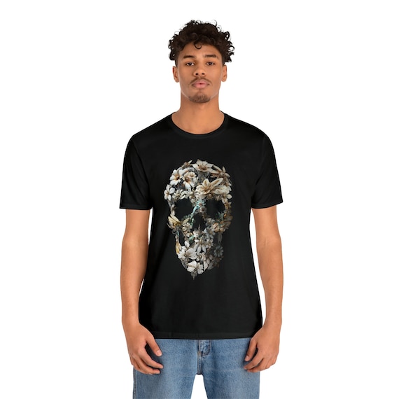 Floral Skull T-Shirt: Unisex Bella Canvas Art Print Tee