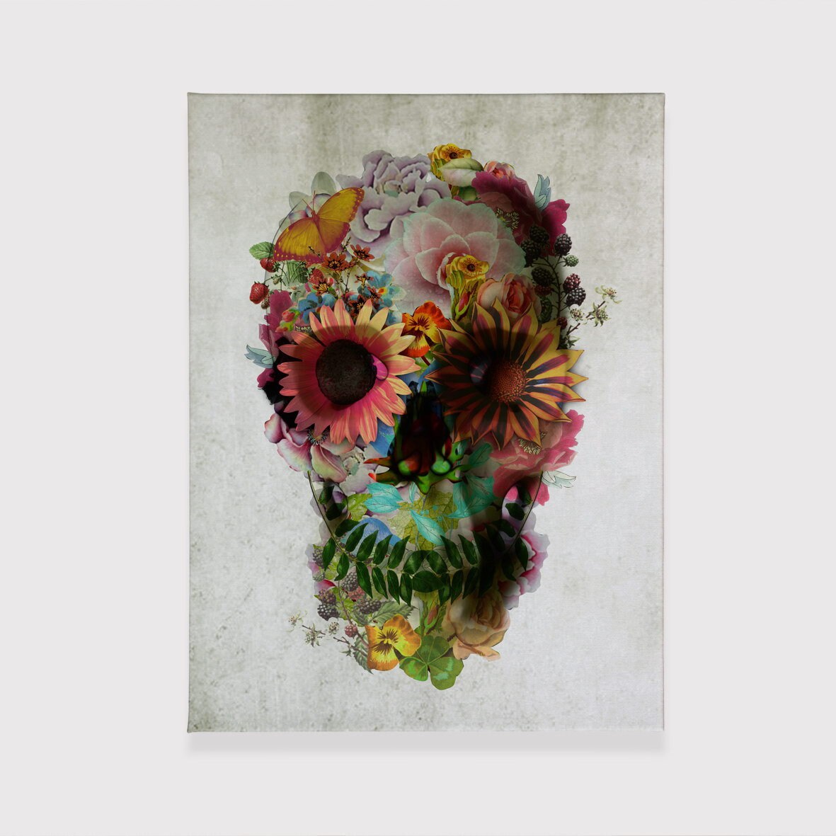 Flower Skull Canvas Print Floral Skull Wall Art Sugar Skull Etsy