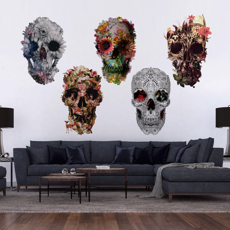 Skull Wall Decal Set Set of 5 Floral Skull Wall Sticker Etsy
