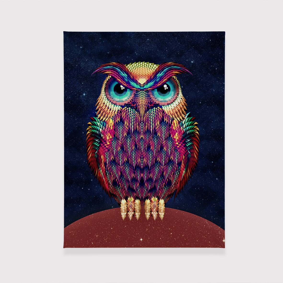 Vibrant Owl Wall Art with Starry Background | Unique Gift for Modern Homes