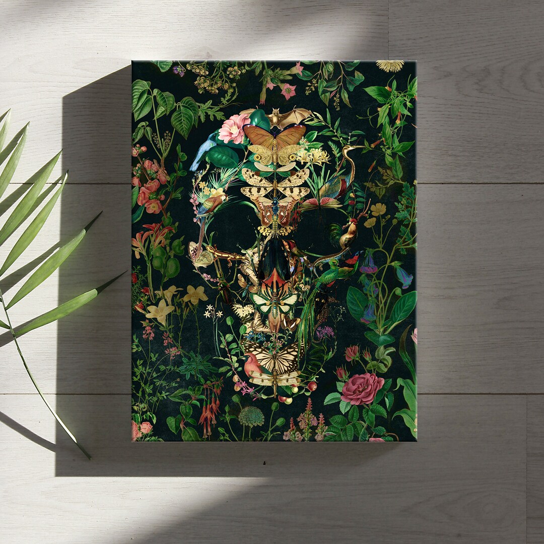 Floral Skull Canvas Print Boho Skull Canvas Art Print Sugar Etsy