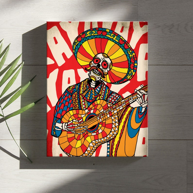 Mariachi Canvas Print Mexican Sugar Skull Canvas Wall Art Etsy