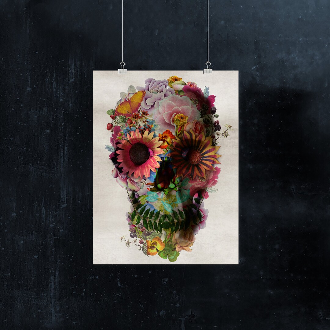 Floral Skull Art Print, Sugar Skull Instant Download Printable Home ...