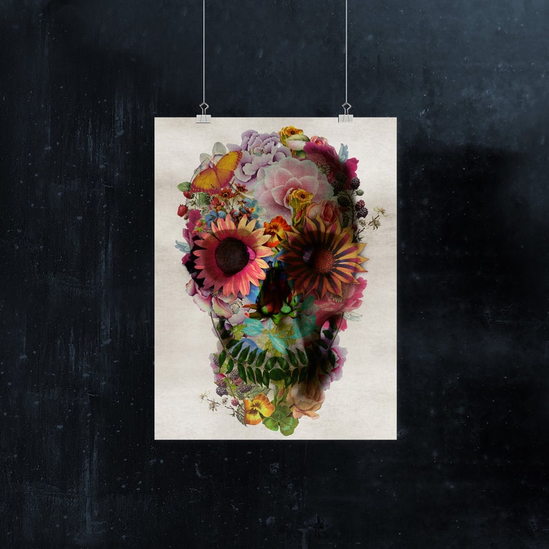 Floral Skull Art Print Sugar Skull Instant Download Printable - Etsy
