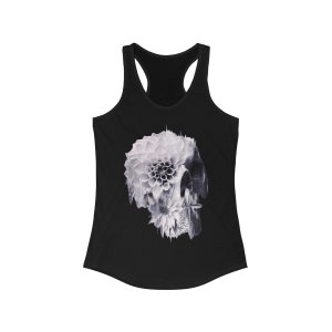 Flower Skull Women's Tank Top, Womens Racerback Sugar Skull Tank Top, Gothic Floral Skull Tank Gift For Her