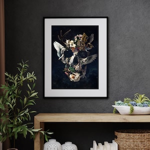 Floral Skull Art Print: Gothic Halloween Home Decor by Ali Gulec
