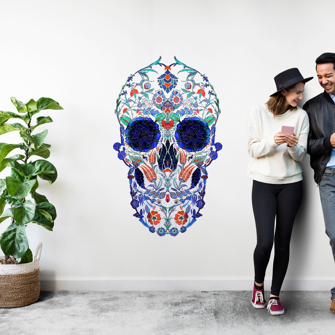 Skull Wall Decal, Boho Skull Wall Sticker, Sugar Skull Art Home Decor