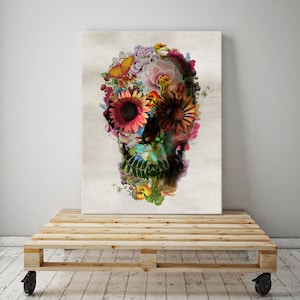 Flower Skull Canvas Print, Floral Skull Wall Art, Sugar Skull Canvas ...