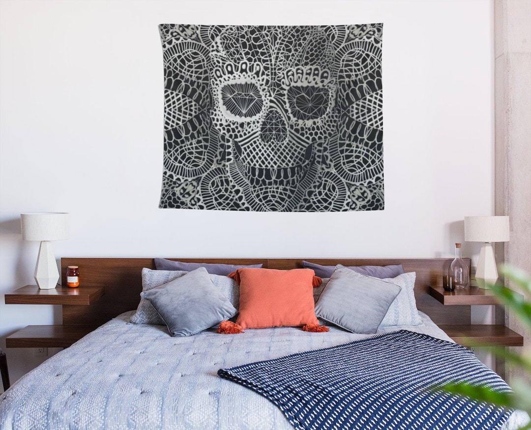 Skull Wall Tapestry, Lace Skull Wall Art Gift, Gothic Skull Home Decor