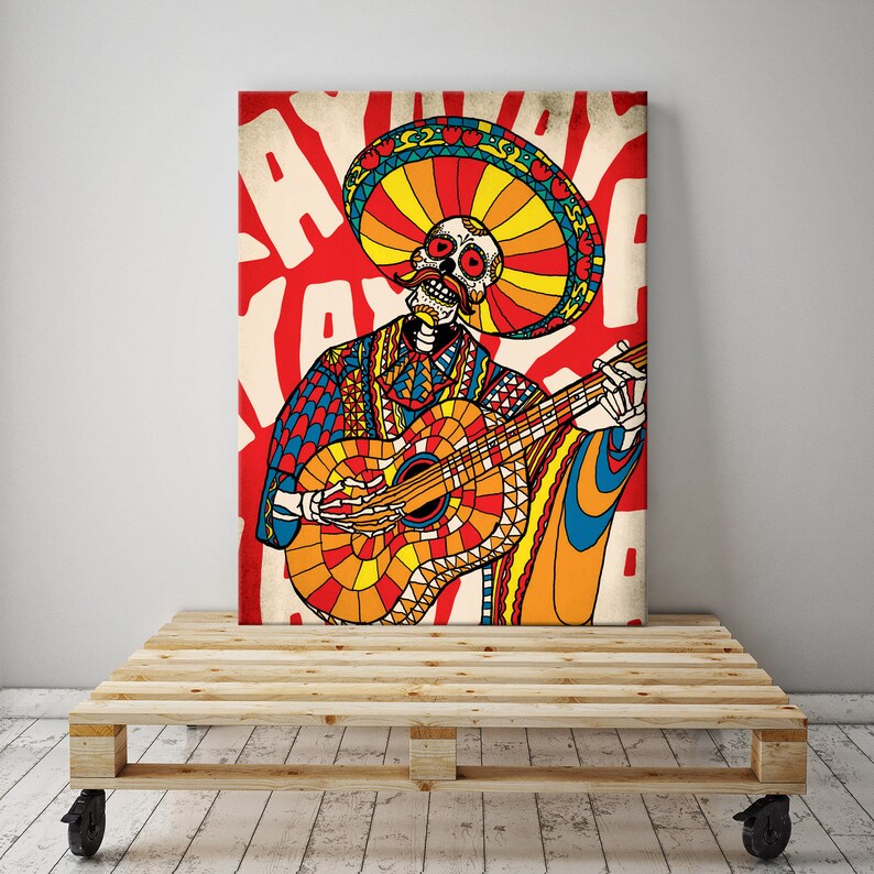 Mariachi Canvas Print Mexican Sugar Skull Canvas Wall Art Etsy