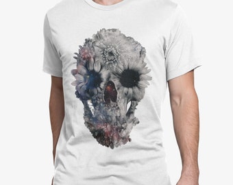 Camiseta de hombre con calavera floral: Impresión artística de calavera de azúcar, Bella Canvas
