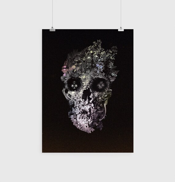 Set of 3 Floral Skull Art Print, Matching Skull Set Home