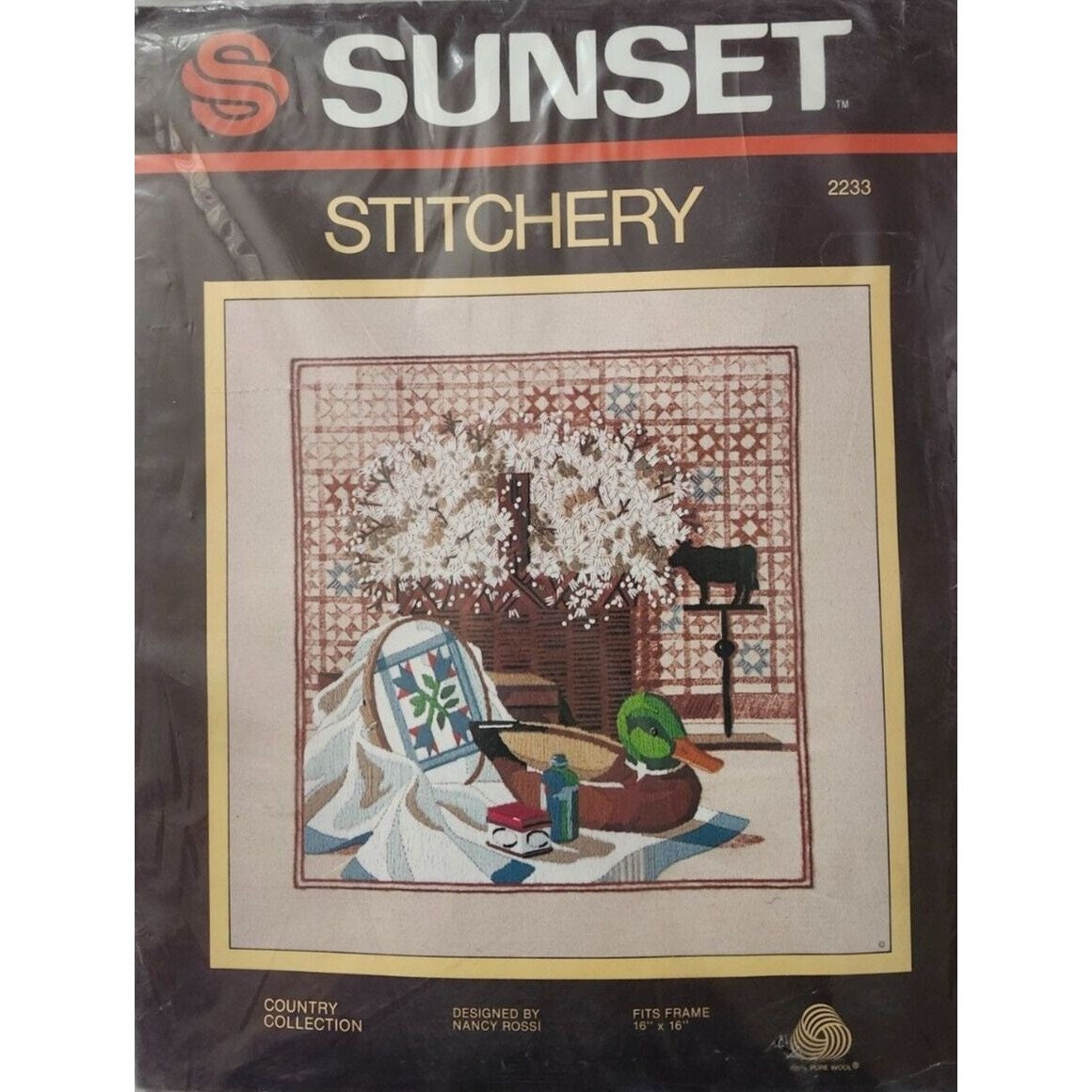 Sunset Stitchery Crewel Kit 2233 COUNTRY COLLECTION  16" x 16"  NEW 1982