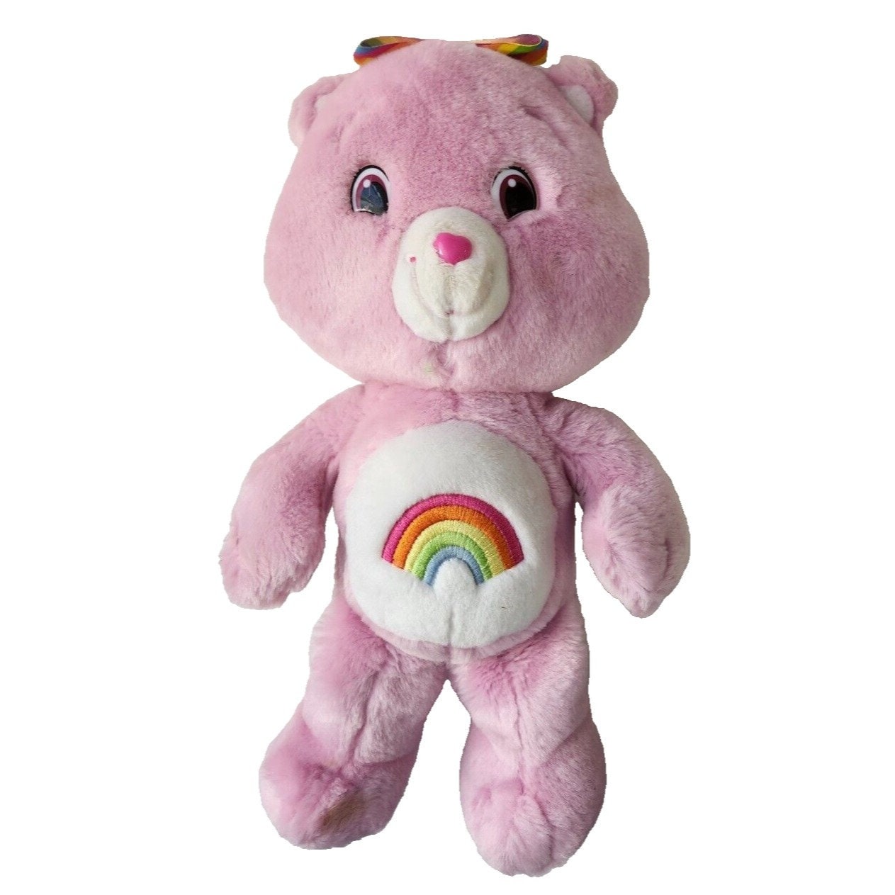 Care Bears Cheer Bear Plush 15 Pink Heart Head Bow Stuffed Animal ...