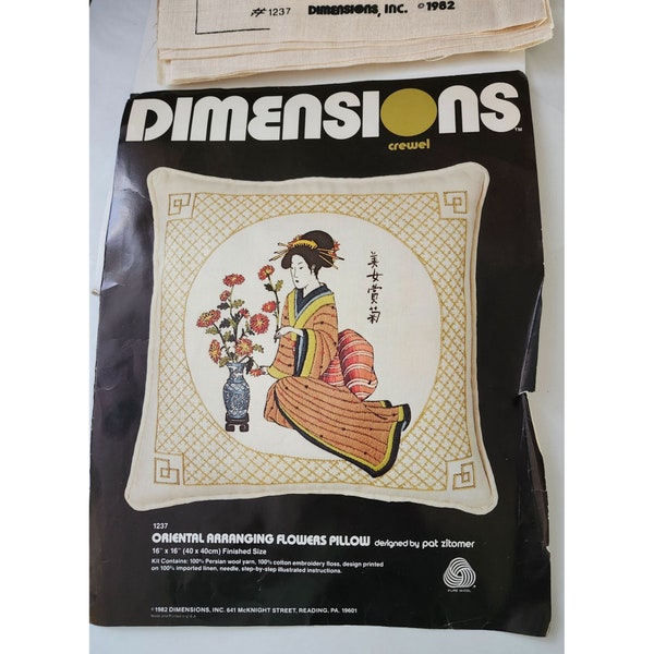 Dimensions Crewel Oriental ARRANGING FLOWERS Pillow Geisha Kit #1237 Pat Zitomer
