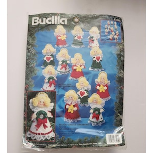 BUCILLA Holiday Angels Ornament Kit 83205, Set of 12 Felt Ornaments 1994