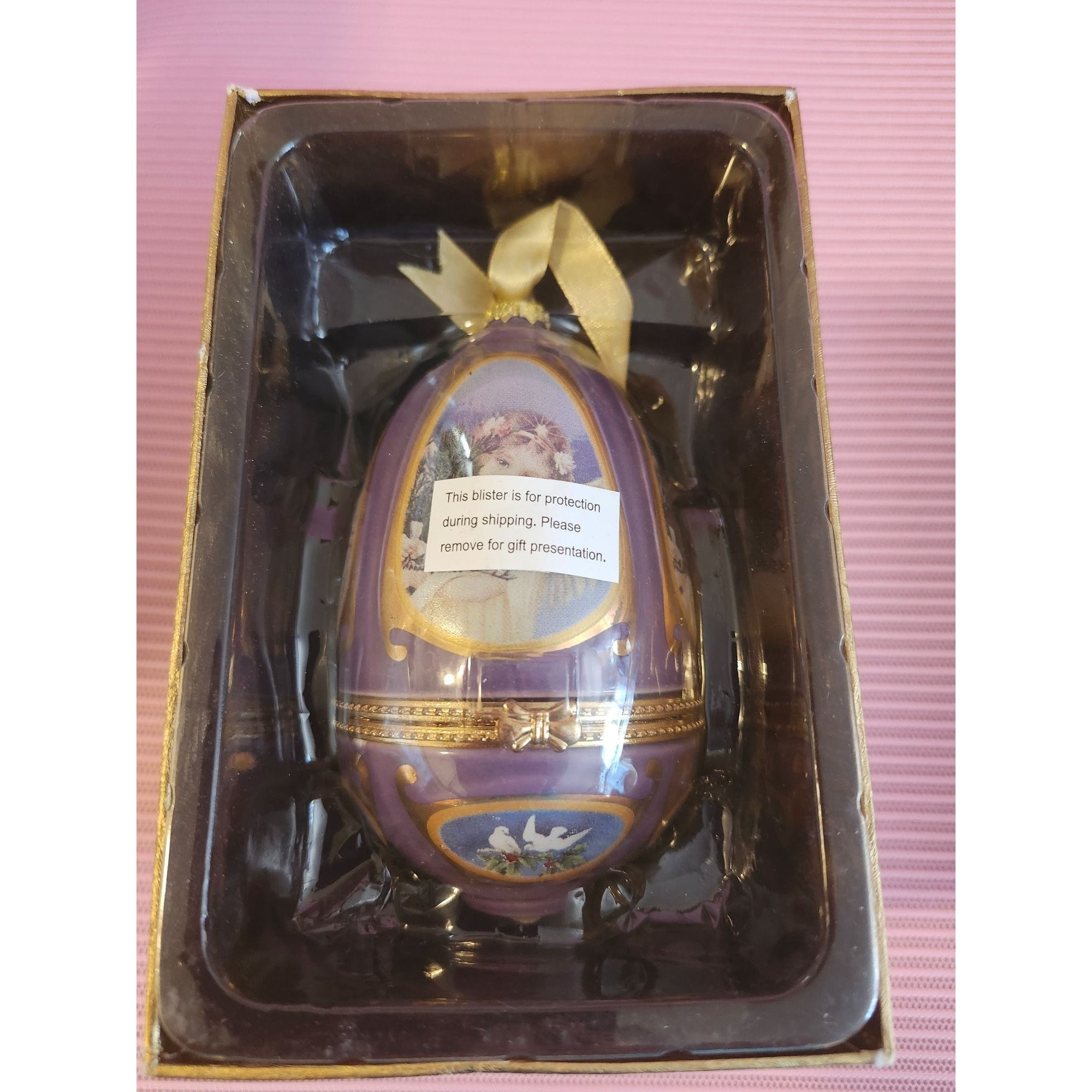 Mr. Christmas Egg Music Box Purple Ornament angels We Have Heard on