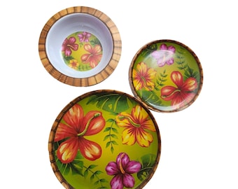 Vajilla de melamina de 18 piezas: 6 platos llanos, 6 platos de ensalada, 6 cuencos.