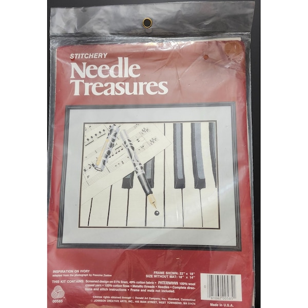 Inspiration on Ivory Needlework Piano Keys Crewel Needle Treasures VTG Kit