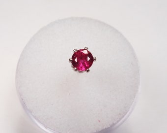 Single Ruby Post Earring. Quality Natural Red Ruby, 5mm. Round, 0.50 Carats.