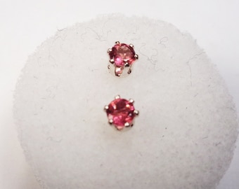 3mm. Rose Rubellite Tourmaline Earrings in Sterling Silver.