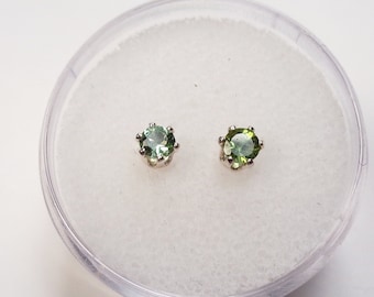 3mm Light Green Tourmaline Sterling Silver Stud Earrings