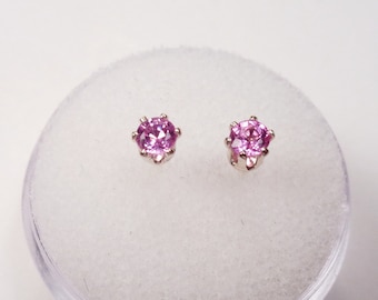 Genuine, 3mm. Natural, Pink, Sapphire Earrings in Sterling Silver.