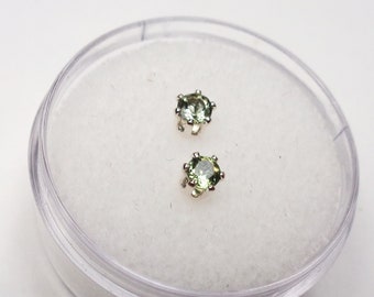 Beautiful, 3mm., Light Green, Genuine Tourmaline, Sterling Silver Stud Earrings.