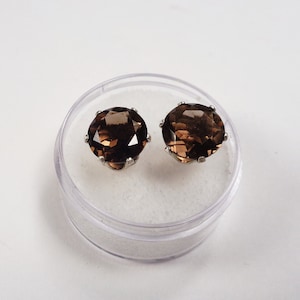 10mm. Round Smokey Quartz Post Earrings in Sterling Silver.