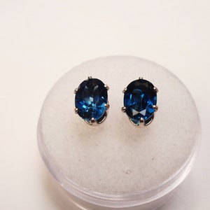 7 x 5mm., 1.0ct. London Blue Topaz Posts. Natural London Blue Topaz Sterling Silver Stud Earrings.