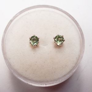 Genuine 3mm. Natural Mint Green Sapphire Earrings in Sterling Silver.