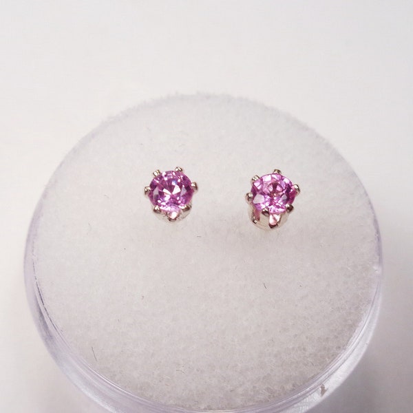 Pink Sapphire Sterling Silver Earrings: 3mm Round Cut, September Birthstone