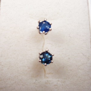 Genuine Sapphire Earrings. 4mm. Dark Blue Sapphire Stud Earrings in Sterling Silver.