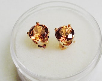 14kt Yellow Gold Whiskey Zircon Post Earrings - 6mm