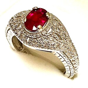 Madagascar Ruby Ring: Diamond Accents, 1ct., Oval cut, set in 10kt White Gold
