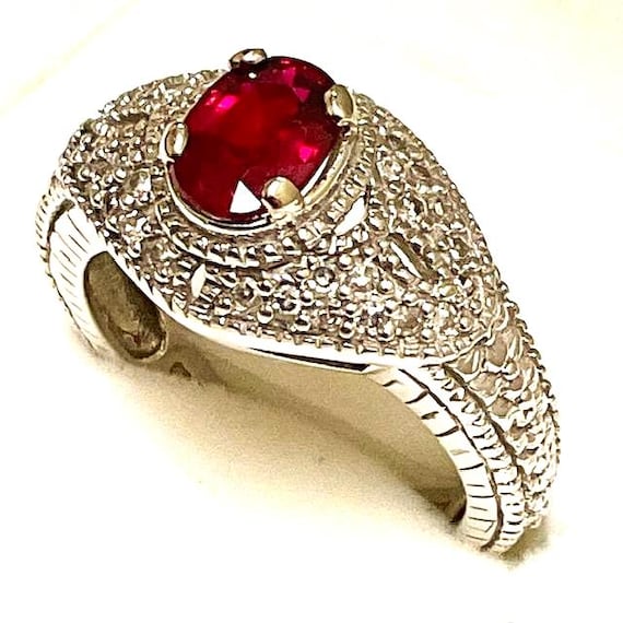 Madagascar Ruby Ring: Diamond Accents, 1ct., Oval… - image 1