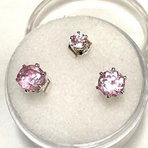 Pink Tourmaline Earrings.  5mm, genuine earrings set in sterling silver.  Also a matching 3mm for second piercing.