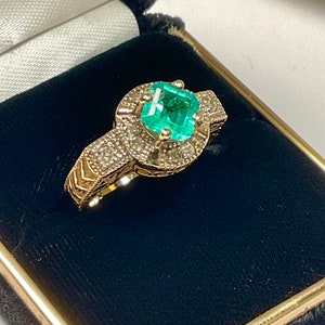 Neon Emerald Ring 14kt. Gold with Diamond Accents. One of a Kind.