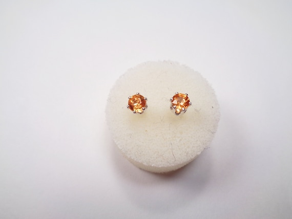 Genuine 4mm. Mandarin Garnet Earrings. Clean Fant… - image 1