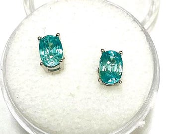 Green blue Topaz earrings.  Natural, 6 x 4mm, oval cut, Set in Sterling Silver