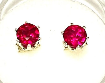 Natural Ruby Red Sapphire Earrings, 5mm Round Cut, Sterling Silver Settings
