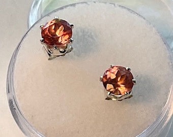 Padparadscha earrings set in Sterling Silver.  Genuine, 5mm., set in Sterling Silver.