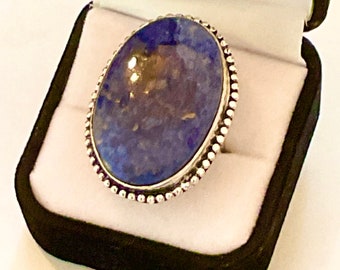 Lapis ring set in Sterling Silver.  Size 9, genuine stone and silver.  36mm x 24mm.  A large ring with American Indian Heritage.